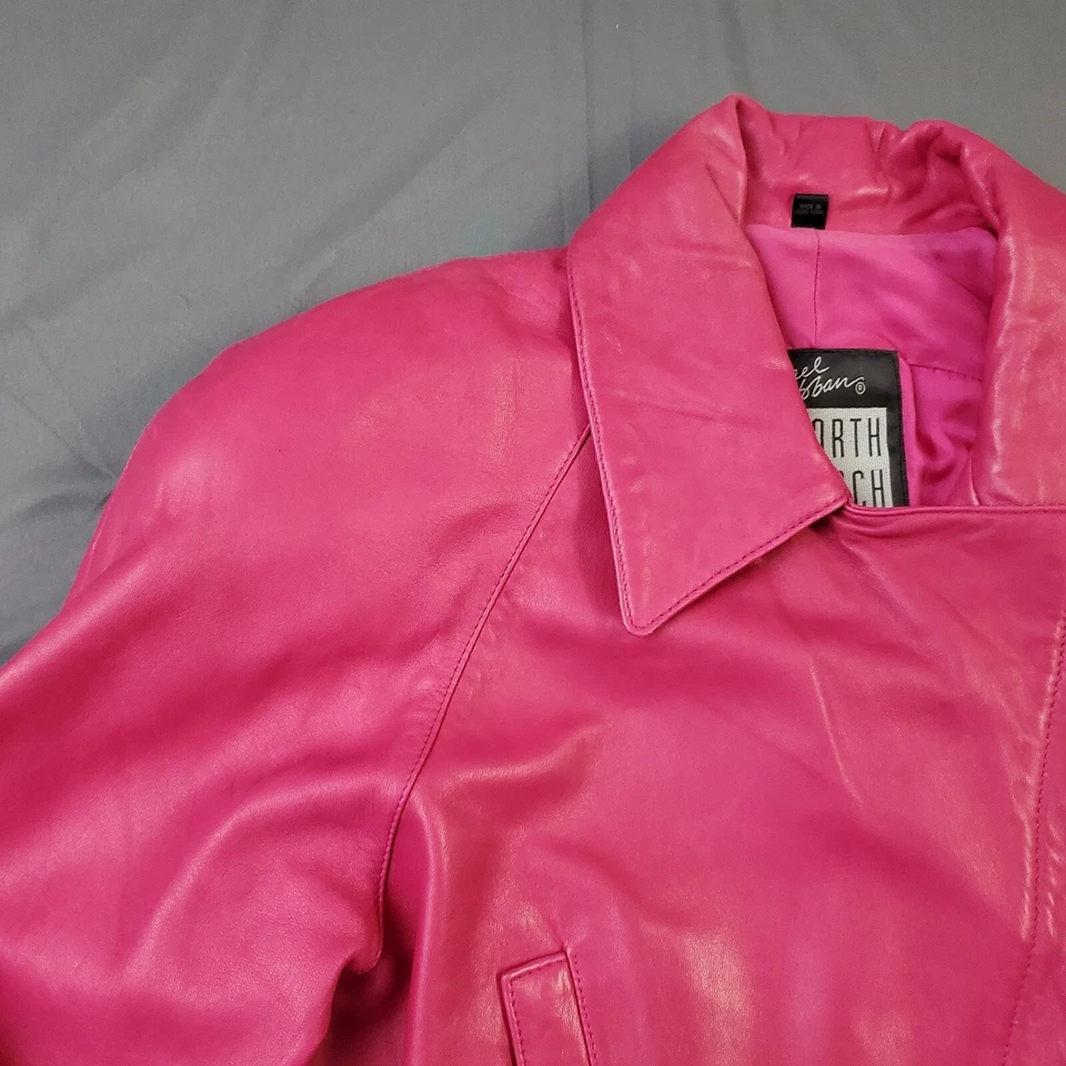 Michael Hoban North Beach Moto Jacket Women 5/6 Long Sleeve Leather Pink Vintage - Image 2 of 4