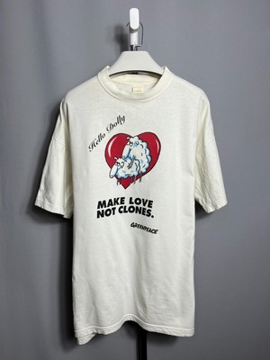 Greenpeace Hello Dolly Make Love Not Clones. Seltenes T-Shirt Vintage Beige XXL
