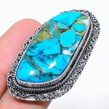 Copper Blue Turquoise Gemstone 925 Sterling Silver Jewelry Ring Size 8 i122