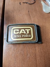 Vintage CAT Diesel Power Brass & Leather Belt Buckle