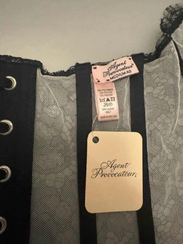 Agent Provocateur Lace Corset, Medium AB, Black Gray, Semi-Sheer, cinching  - Image 3 of 4