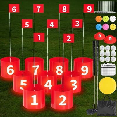 Golf Bucket Yard Game 2 Clubs for Adults and Family, 9 Hole Golf Course, Ba