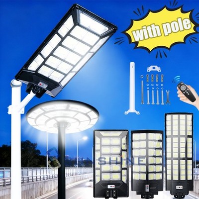 Commercial 999900000LM Outdoor Dusk to Dawn Solar Street Light Road Lamp w/ Pole