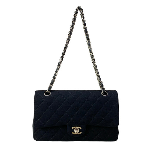 CHANEL Double Flap Matelasse A01112 Black Cotton Jersey Shoulder Bag