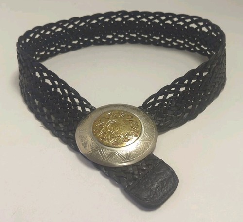 Chico’s Damen 38" x 2,5" geflochtener schwarzer Ledergürtel runde Metallschnalle Marokko - Bild 1 von 8