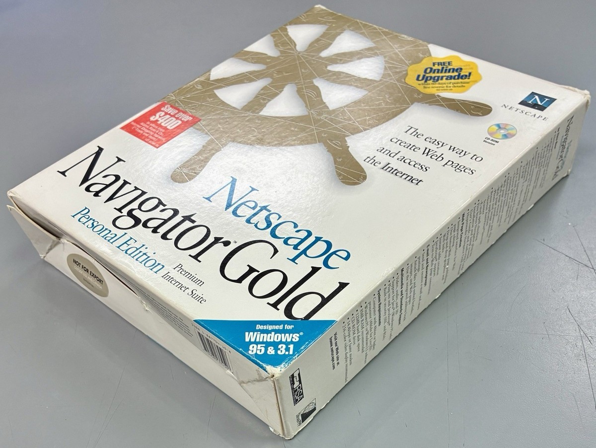 Vtg NETSCAPE NAVIGATOR Gold Browser BIG BOX COMPLETE Windows 95