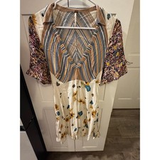 Free People Mixed Print Mini Dress Floral Striped V-Neck Boho Size 2