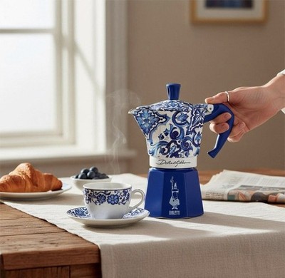 Bialetti Dolce & Gabbana Mocha Express Blue 6 Cups Coffee Maker Espresso New