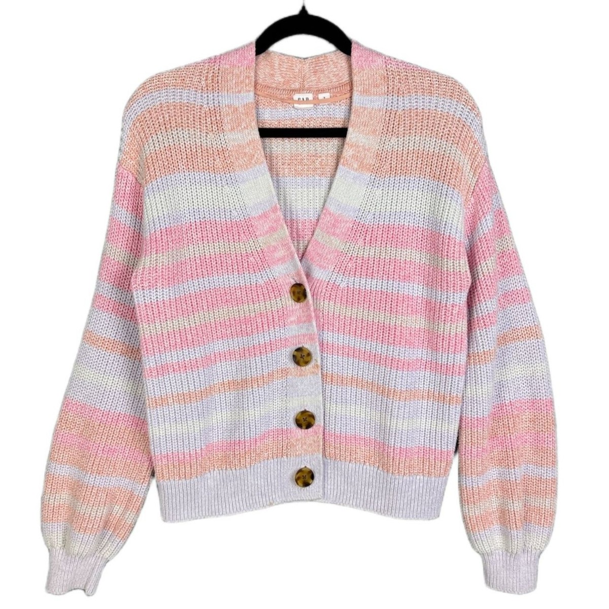 Pastel Rainbow Stripe Cardigan Rainbow Stripe Cotton Knit Open