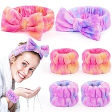 6 Pack Spa Headband with Wristbands: Washing Face Multicolor Purple  Pink