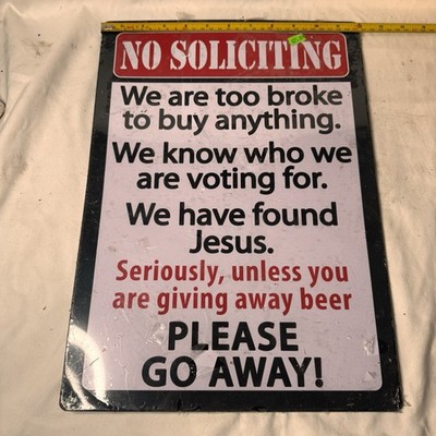 Tin Sign No Soliciting, Size 12'' x 17''