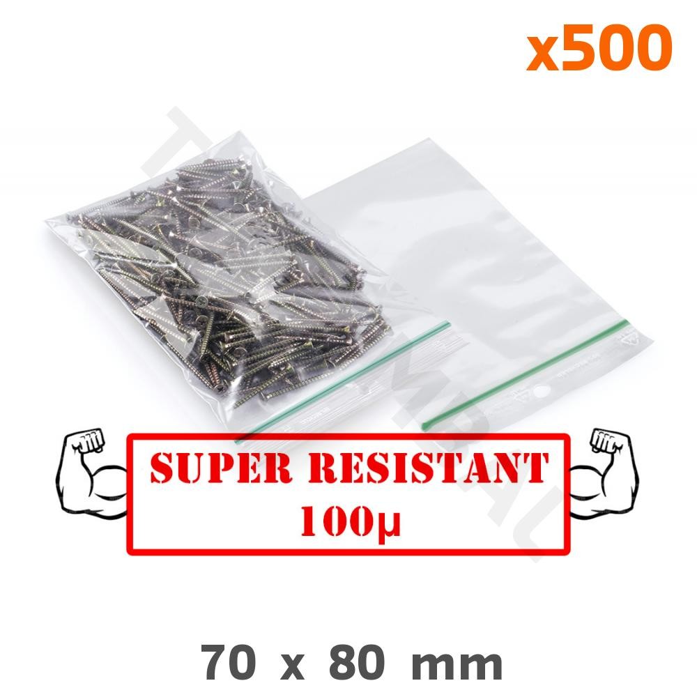 Sachet zip 70x80 mm indéchirable de 100 microns pour ranger la visserie sans perforation
