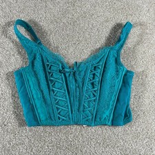Victorias Secret Teal Lace Corset Bustier Top sz L Whimsigoth Coquette Fairy