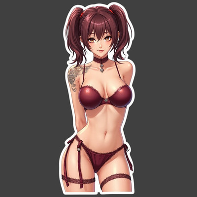 Pinup Girl Sticker Vinyl Decal Red Lingerie Anime Fire Tattoos Spicy Bold Art