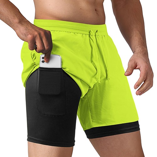 MenS 2 in 1 Running Shorts Workout Athletic Training Gym Outdoor Sports Shorts