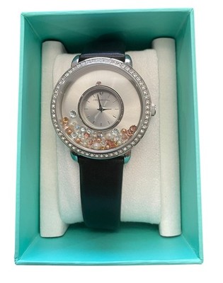 Origami Owl Silver Living Locket Watch w/Swarovski Crytl Bezel, Leather Band NIB