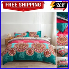 Bohemian Duvet Cover Set Lightweight Microfiber Bedding Set Boho Floral Print...