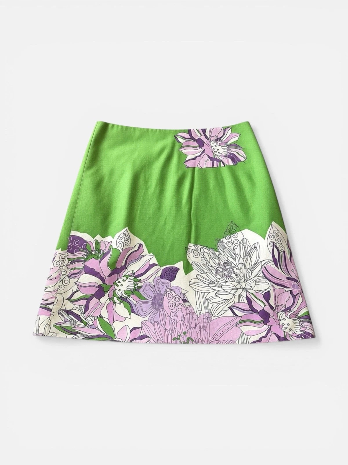 Ann Taylor Loft Petites Skirt Cotton Green Purple Floral Y2K Women’s 4P