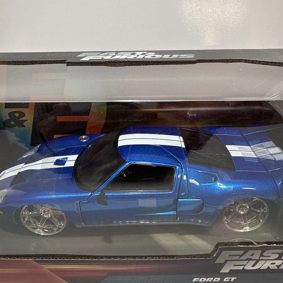 Fast and Furious Ford GT Blue with White Stripes Die Cast Car 1:24 Jada Rare Box - Image 4 of 4