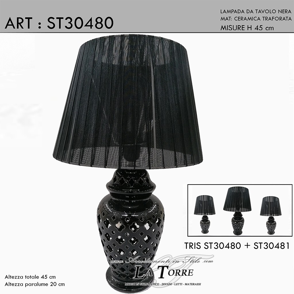 Lampada da tavolo nera in ceramica H45 ST30480 - Abat-jour Classico Moderno