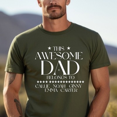 This Awesome Dad Belongs To T-Shirt Custom Kids Names Fathers Day Tee Gift Idea
