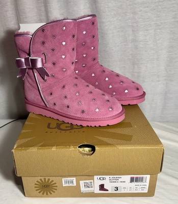 Brand NEW NIB UGG Kids Youth Girls Joleigh Glitter Bow Boots Size 3 Pink Rose