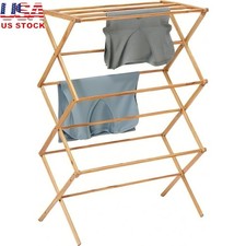Collapsible Bamboo Drying Rack Multi-Tier Indoor Outdoor Space Saver 25ft New