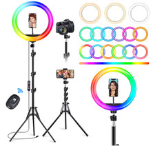 Aro de luz selfie 10,2  con soporte alto, porta-m vil, colores y regulable. Nuev