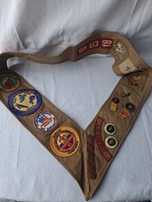 Vintage Boy Scouts Of America 1930 S Sash Khaki Merit Badges 43 Assorted Badges