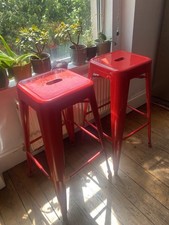 Set of 2 Red Metal Industrial Backless Bar Stools Gloss, 75cm Fully Assembled