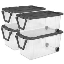 4-Pack Modular Stacker Box,Durable Clear Plastic Storage Bins with Latching Lids