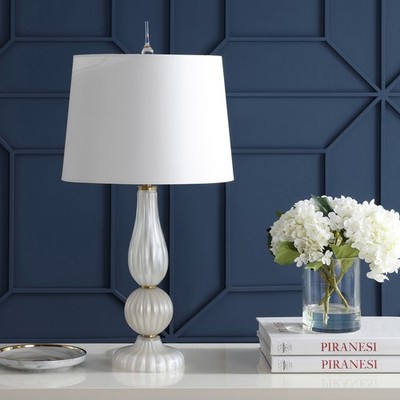 Carter 28'' Glass/Metal LED Table Lamp, White Pearl by JONATHAN Y