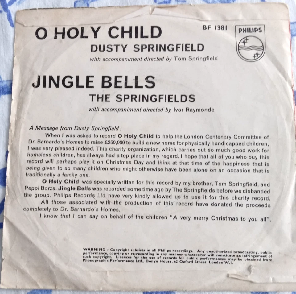 DUSTY SPRINGFIELD, O HOLY CHILD, 1964 PHILIPS LABEL, PIC SLEEVE, EX+ / VG. - Image 2 of 4