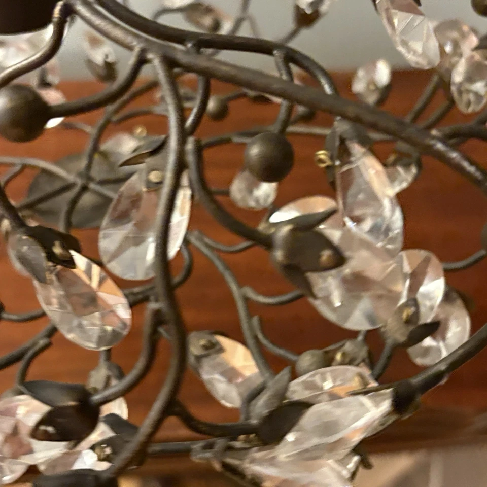 Araña de cristal acrílico de hierro forjado rama de alambre de bronce aspecto de cabaña de cristal Foto 4 de 4