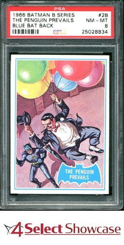 1966 Topps Batman Blue Bat #2B The Penguin Prevails — PSA 8
