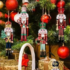 Nutcracker Soldier Hanging Ornaments - 12pcs Xmas Tree Decor - Wooden