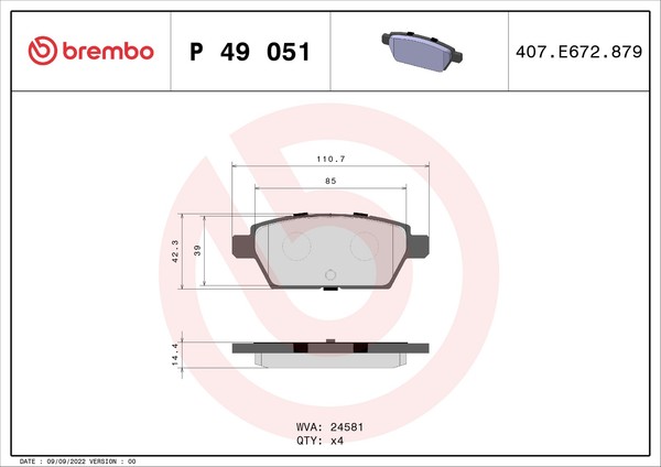 Hinterachse Brembo P 49 051 Bremsbelagsatz, Scheibenbremse FüR Besturn (Faw),For-image