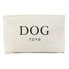 Dog Toy Storage Basket White Canvas Collapsible Bin with Handles - Home Decor