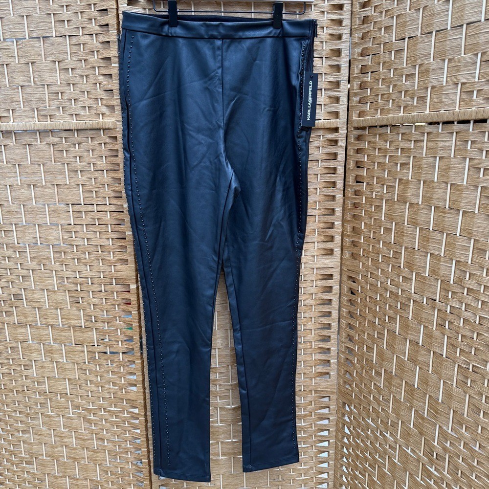 Karl Lagerfeld Black Studded Straight Leg Pants Women's Size