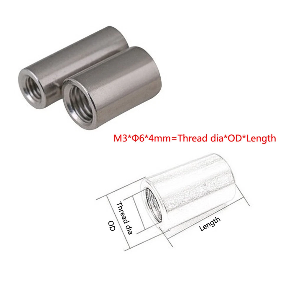 Verbindungsmuffen M3 M4 M5 M6 M8-M16 Rund Langmutter Gewindemuffe V2A Edelstahl - Bild 2 von 4
