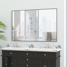 48"x32"Rectangle Bathroom Mirror Wall Vanity Hanging Mirror Black Aluminum Frame