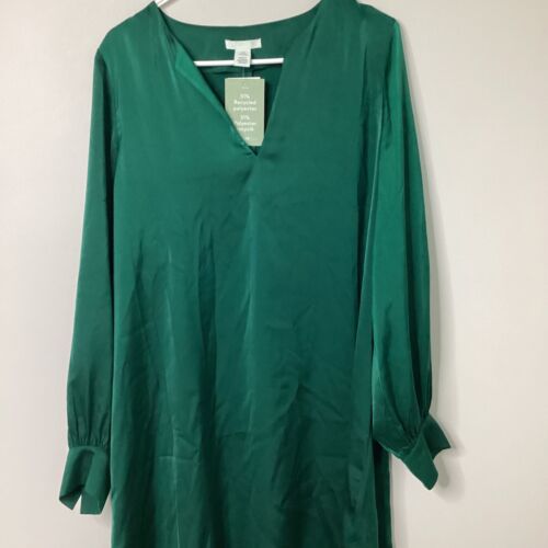 H&M Satin Tunika Kleid smaragdgrün neu mit Etikett Damen klein lose fließend - Bild 4 von 12