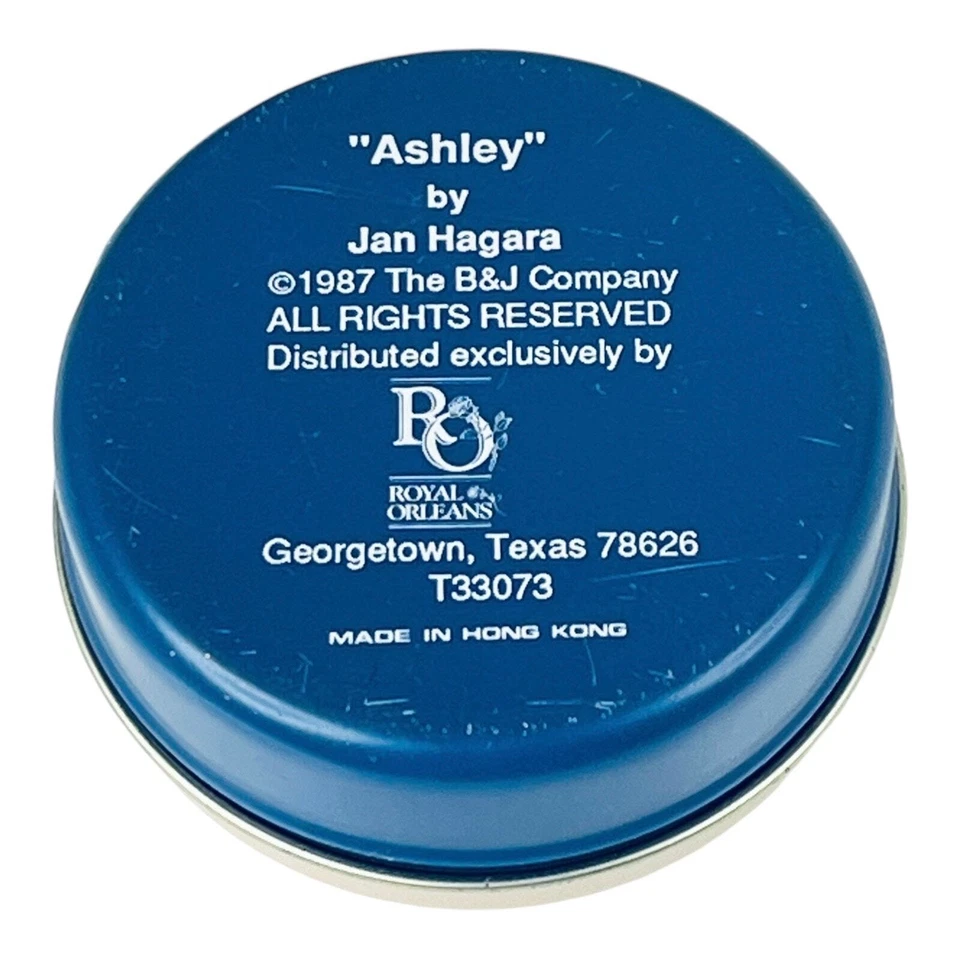 De colección Jan Hagara Muñeca Ashley Vela de Lata 1987 Royal Orleans B&J Arte 3" Bote de Lata Foto 3 de 4