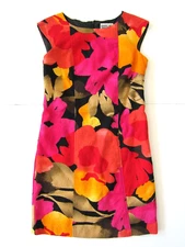 Robbie Bee Pink Yellow Black Red Floral Cap Sleeve A-Line Sheath Dress 6P