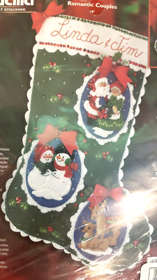 Bucilla Romantic Couples Felt Stocking Kit - DIY Applique & Embroidery Christmas Stocking (18")