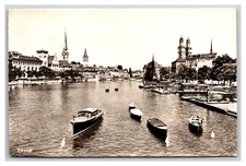 RPPC Boats In Canal Zurich Switzerland Postcard XC4