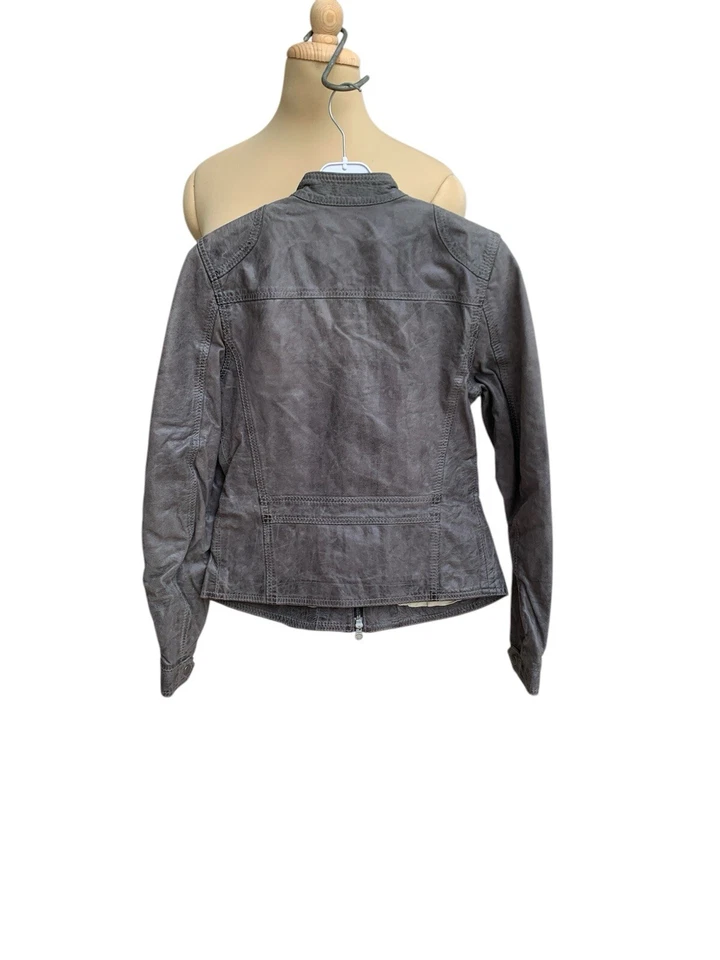Chaqueta de cuero para mujer Belstaff S beige gris envejecido motociclista vintage #Z35 Foto 2 de 4