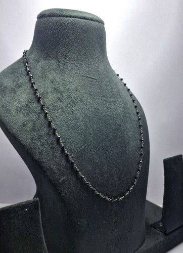 Black Spinel Gemstone 3 mm Beads Black Plated Chain 28" Mala Necklaces Chain - Picture 10 of 13