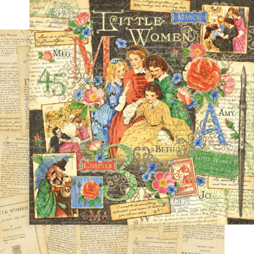 GRAPHIC 45 "LITTLE WOMEN" 12X12 PAPER PACK GIRLS SISTERS RETIRED SCRAPJACK'S - Picture 2 of 10