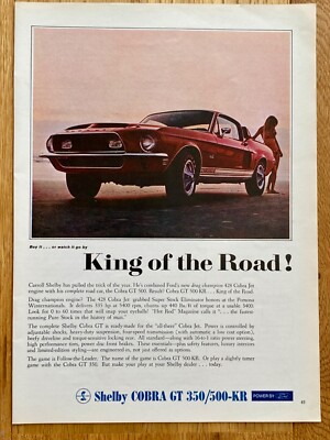 King of the Road! Shelby Cobra GT 350 / 500 Original 1968 Vintage Advert Werbung